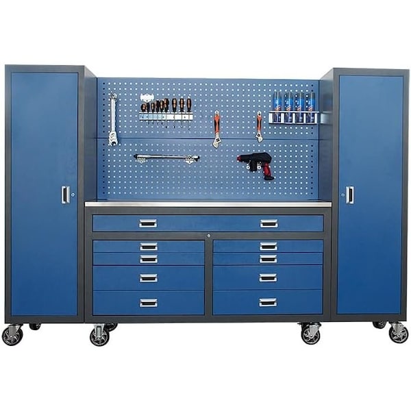 Chery Industrial Metal Storage Cabinet, Multifunctional Steel Garage Storage Cabinet W/ Doors, Sliding Drawers Blue JINWB6209BL01 - main